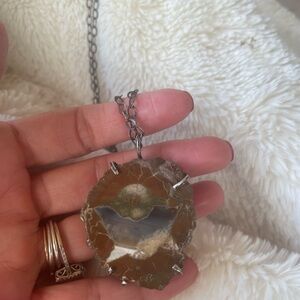 Silver and Brown Agate Pendant Necklace
